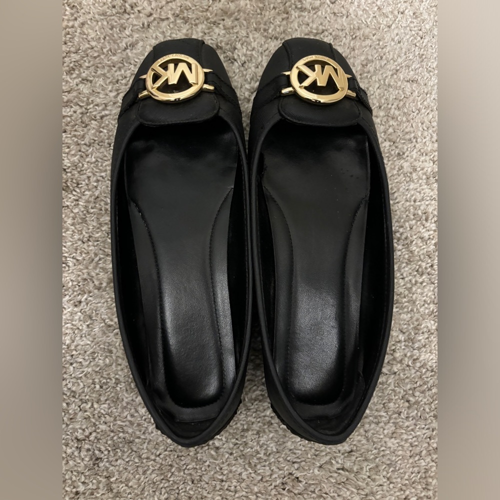 Michael Kors Black Ballet Flats with Gold Logo - Size 8.5